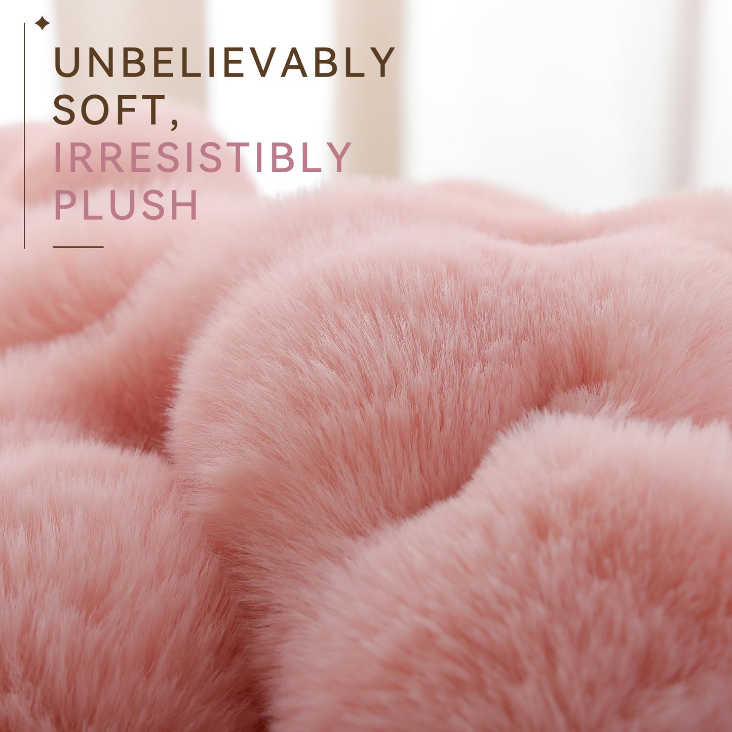 Smoofy Faux Fur Throw Blanket for Couch - Blush Pink Super Soft Cozy Bubble Blanket, Fluffy Plush Fuzzy Throw for Sofa & Bed, Thick Lightweight Warm Blanket, Luxury Aesthetic Gift for Women 60"x80"