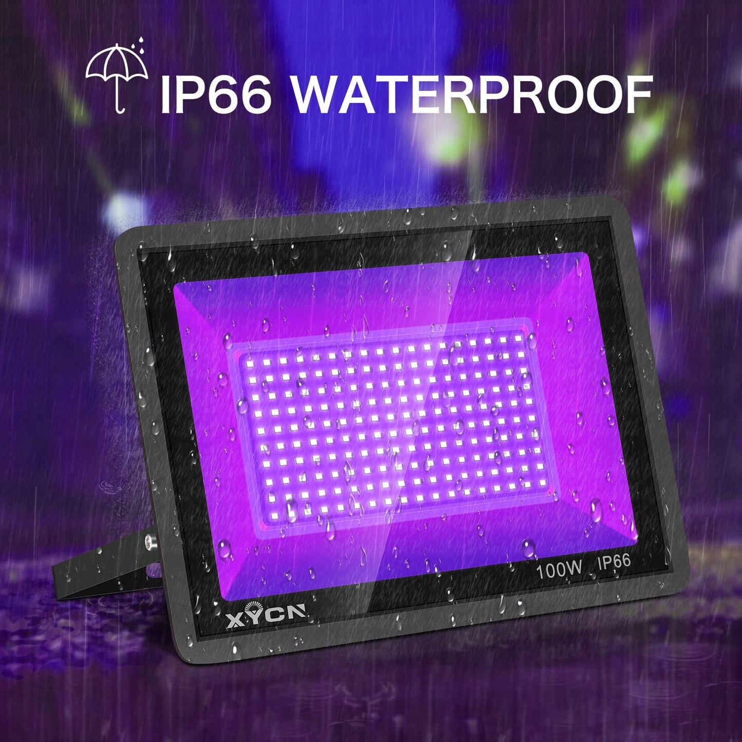 XYCN 3 Pack 100W LED Black Light, Blacklight Flood Light with Plug and Switch, IP66 Waterproof Neon Glow for Party, Halloween, Fluorescent Poster, Body Paint, Aquarium