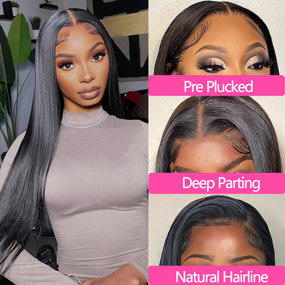 13x4 HD Lace Frontal Closure 20 Inch Straight Lace Frontal Human Hair 100% Unprocessed Brazilian Virgin Hair Ear to Ear Swiss HD Transparent Lace Closure Only Pre Plucked 1B Black