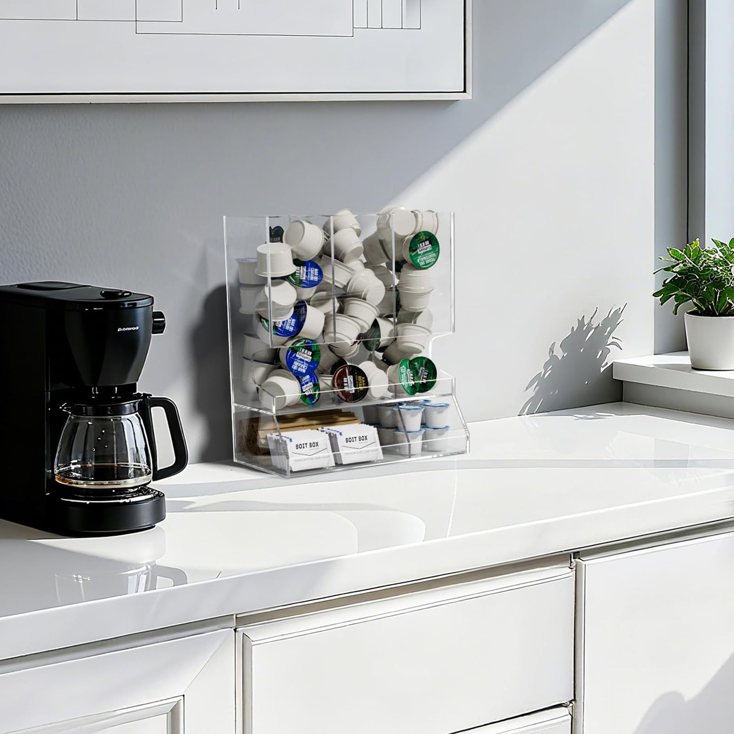 AITEE Clear Acrylic Coffee Pod Holder Dispenser for K Cups, 30-Capacity 3-Compartment Visible Rack, Space-Saving Countertop Organizer for Kitchen, Office, Pantry, 8.9" L x 4.6" W x 10.2" H