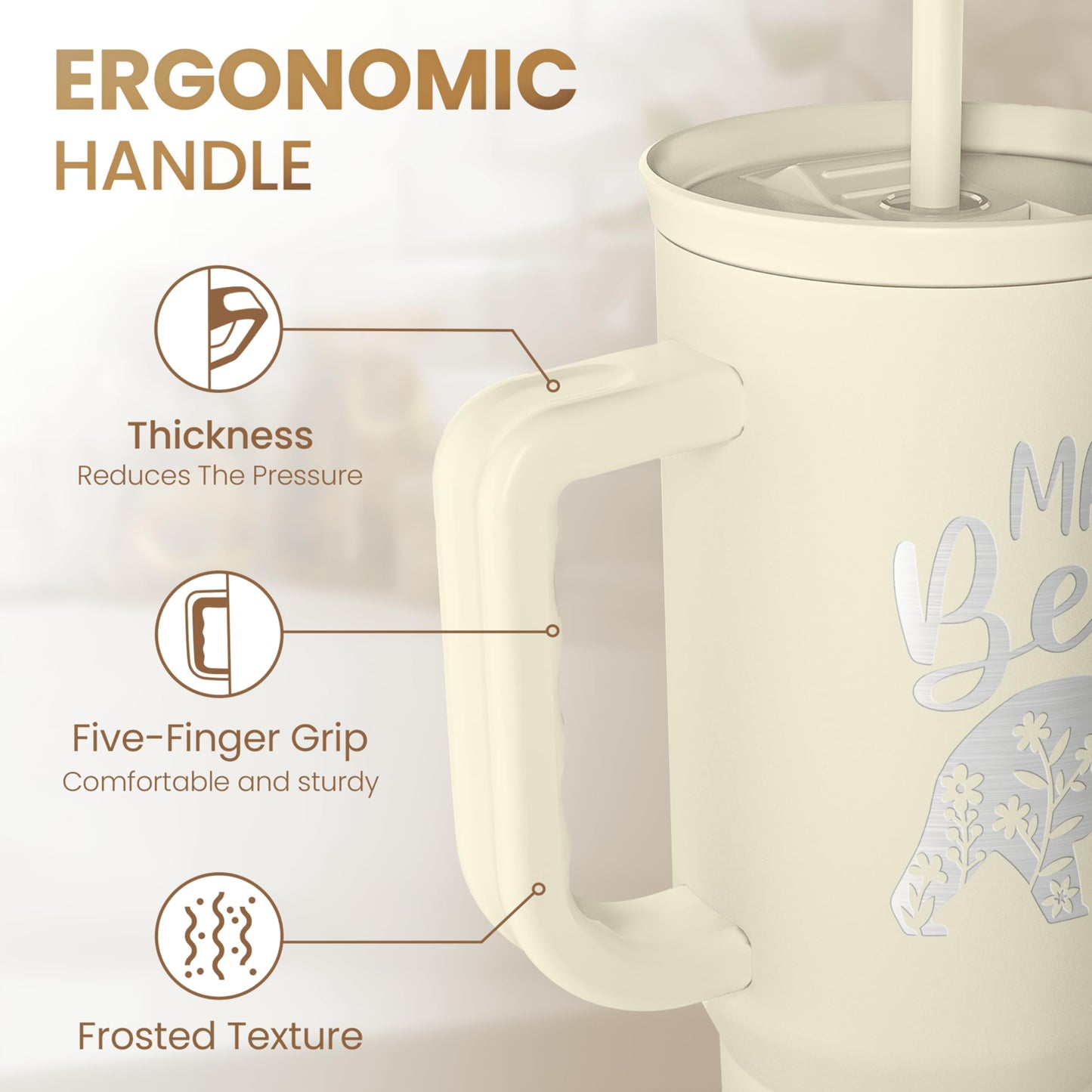 Mom Tumbler with Handle 40oz, Mama Bear Cup Stainless Steel Insulated Tumblers Coffee Travel Mug, Gifts for Moms from Daughter Son, Best Mother Gift for Christmas Birthday Mothers Day