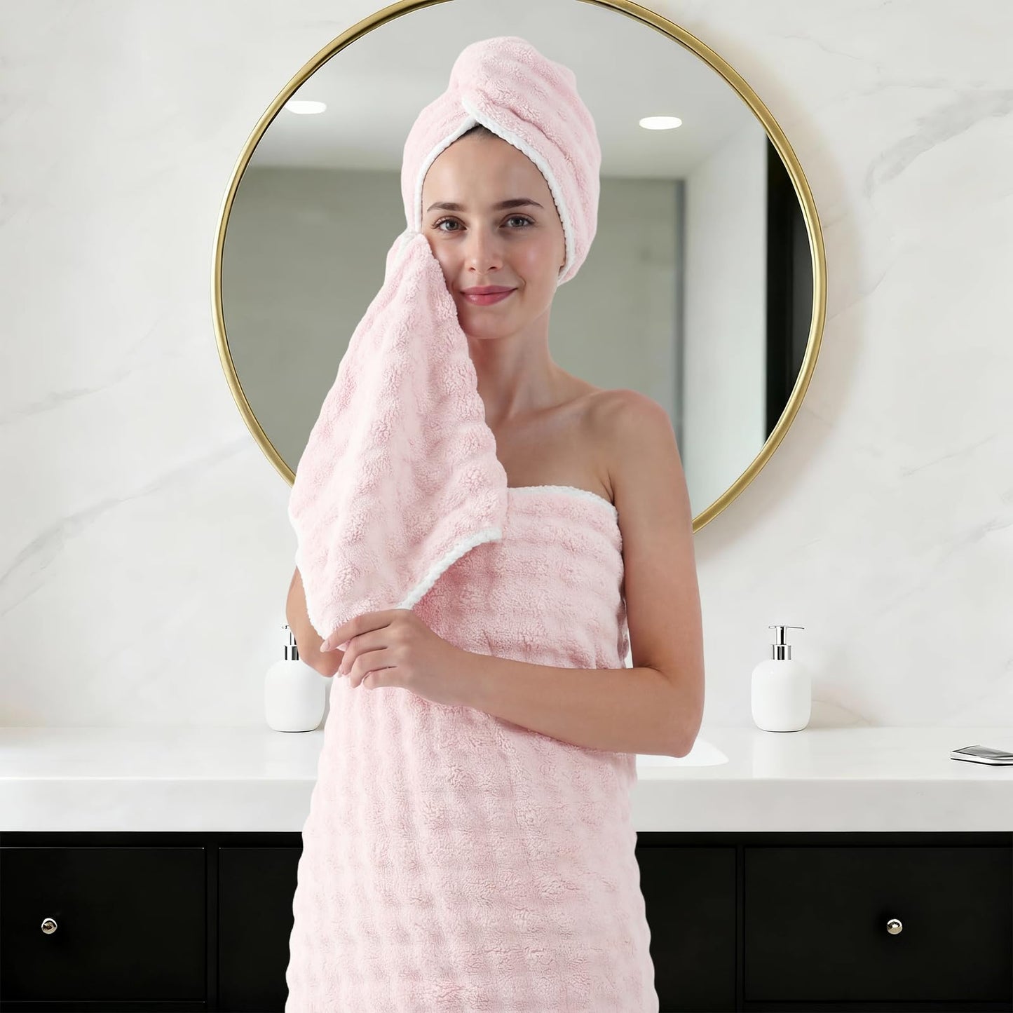 REDKISS Soft Bath Towel Sets 8-Piece, Microfiber Quick Dry & Absorbent, 35x70 in Large Bath Sheet 14x30 in Hand Towel, 12x12 in Washcloth, Pink Bathroom Towel Set