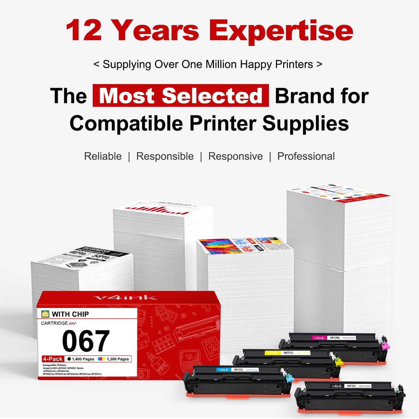 067 Toner Cartridge Set 4 Pack Compatible Replacement for Canon 067 Toner Cartridge Set for use with Canon Color imageCLASS MF650 LBP630 Series LBP632Cdw MF654Cdw MF653Cdw MF656Cdw MF652Cw Printer