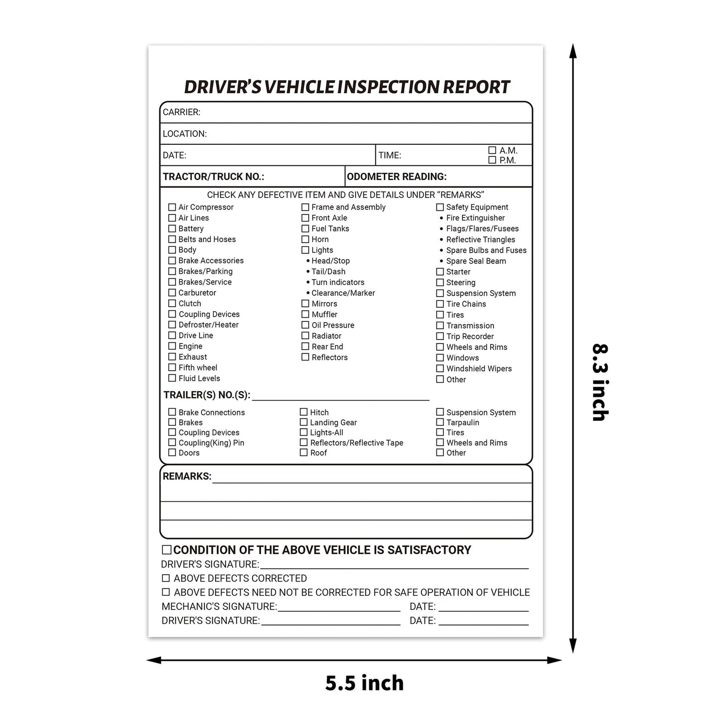 IMXYO 600 Sets Daily Pre Trip Inspection Book for Trucker,2 Part Carbonless,Driver's Vehicle Inspection Report, 5.5 x 8.3 Inch (50 Sets/Book, 12 Books)