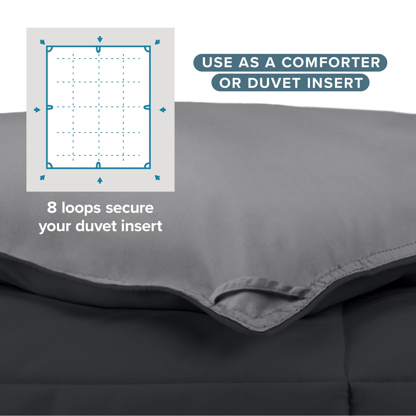 Bare Home Twin/Twin Extra Long Comforter - Reversible Colors - Goose Down Alternative - Ultra-Soft - Premium 1800 Series - All Season Warmth - Bedding Comforter (Twin/Twin XL, Black/Grey)