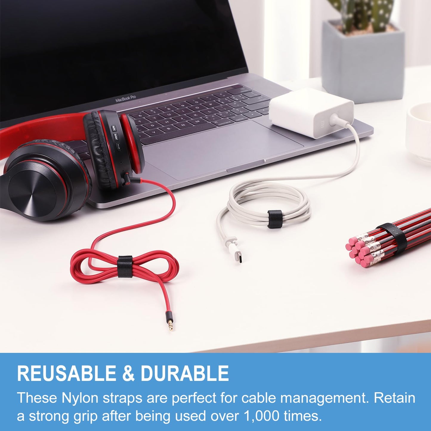 1/2in x 1,000ft Hook and Loop Roll | Double-Sided Strips, Self-Gripping Straps | Reusable Multi-Purpose Wrap Fasteners for Home, Office, Data Center, and More (100ft x 10 Packs)