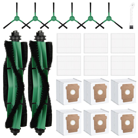 21 Pcs Replacement Parts for irobot Roomba Q052 - Vac 2/105 / 104 Robot Vacuum + AutoEmpty Dock, Accessory Kit include 2 Roller Burshs, 6 Filters, 6 Dust bags, 6 Side Brushs and Cleaning Tool