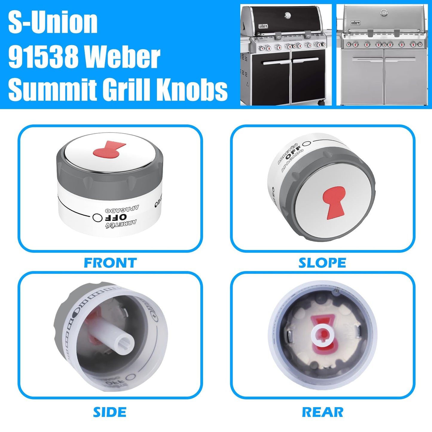 UPGRADED 91538 Grill Knobs Compatible with Weber Summit Lighted Control Knobs,91538 Knob Replacement for Weber Summit 2012+ 400/600 Grills E-470/670,S-460/470/660/670 Gas Grill Burner Knob,6 Pack