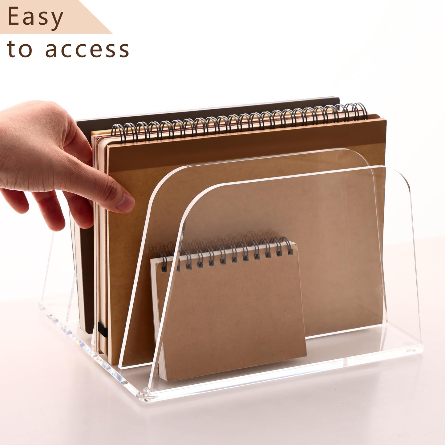 YUXUN Desk File Organizer Upright Clear Acrylic Desktop Organizer File Sorter Office Organization File Holder 4-Section Bookshelf for Home, Office & Classroom