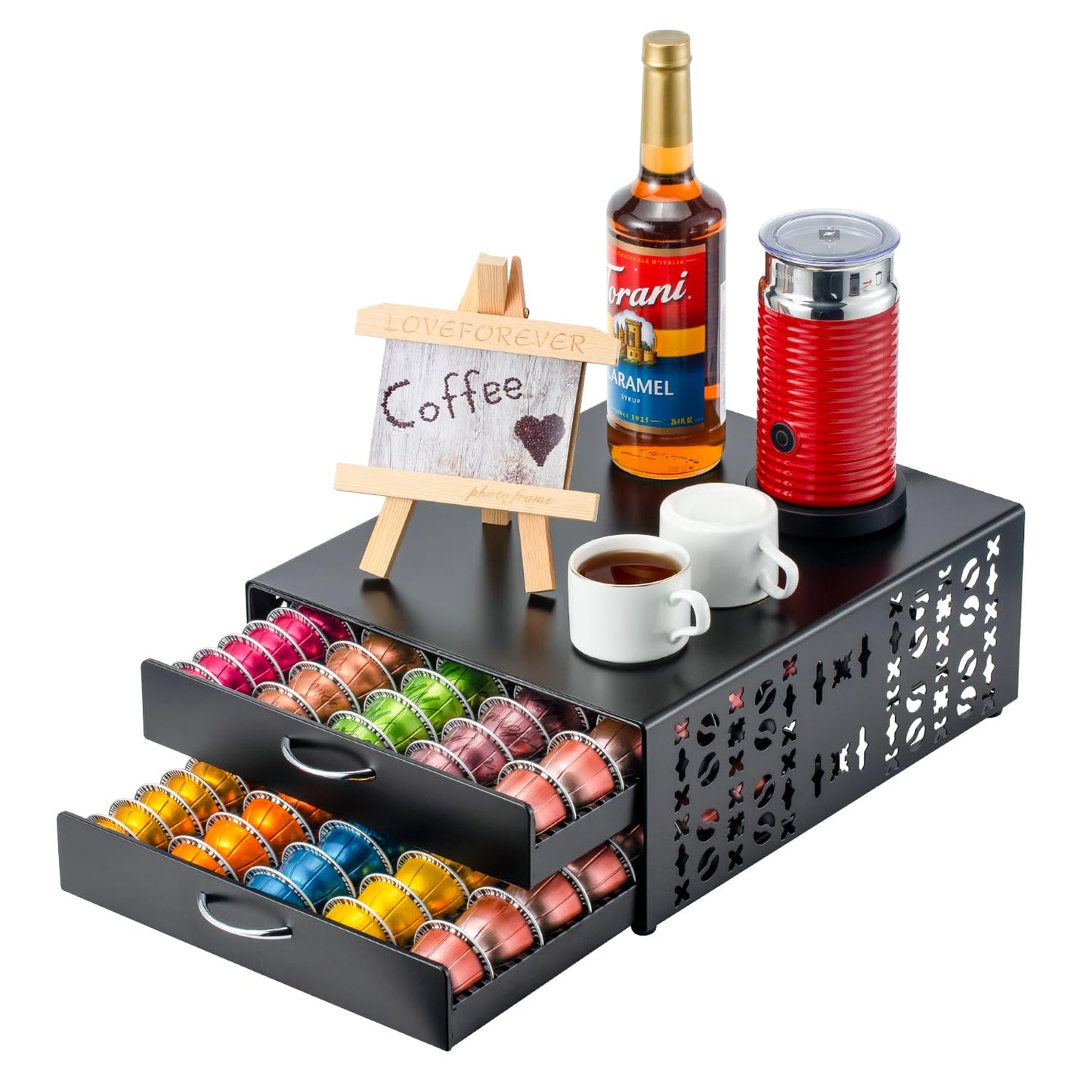 FlagShip for Vertuo Pod Holder Coffee Pod Storage for Nespresso Pod Organizer Large Capacity Fits All Size Vertuo Pods 2 Tier Drawer