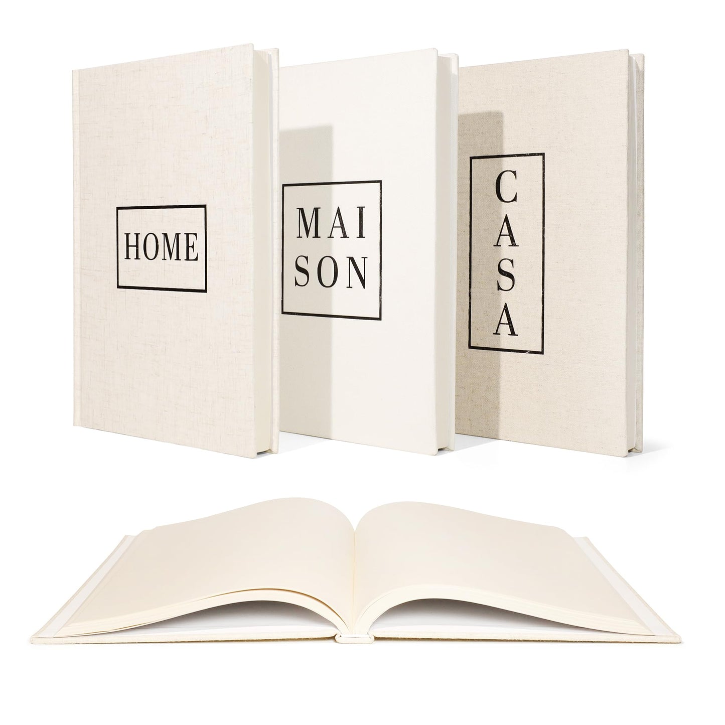 Linen Neutral Coffee Table Books Set of 3,Fashion Designer Hardcover Blank Book Stack, Modern Decorative Books for Home Decor XL Coffee Table Decoration - Stylish Display Book