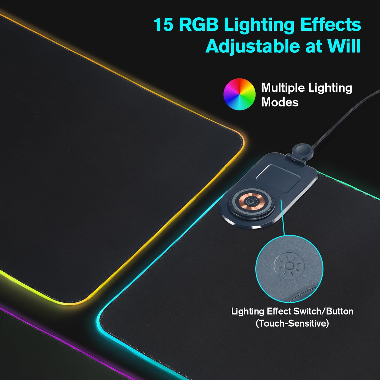ELUTENG 4-in-1 RGB Gaming Mouse Pad with Phone Holder, Wireless Charging Desk Mat, Waterproof Ultra-Smooth Large Keyboard Pad, Non-Slip Base Home Office Desk Mat 35.43"x15.75"