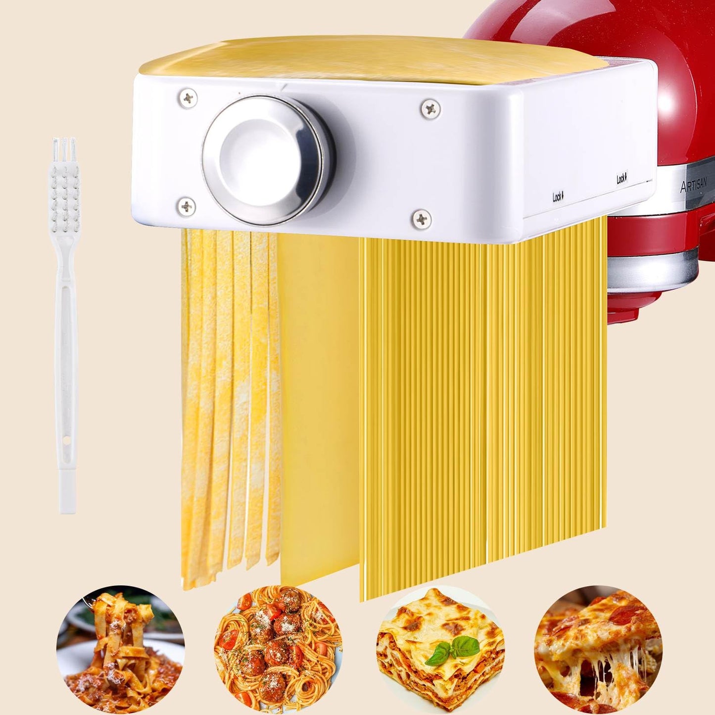 3-in-1 Pasta Attachment for Kitchenaid Stand Mixer, Pasta Roller & Cutter Set with Spaghetti & Fettuccine Cutters, Quick Install Pasta Maker Accessories for Home Chefs & Foodie Gifts