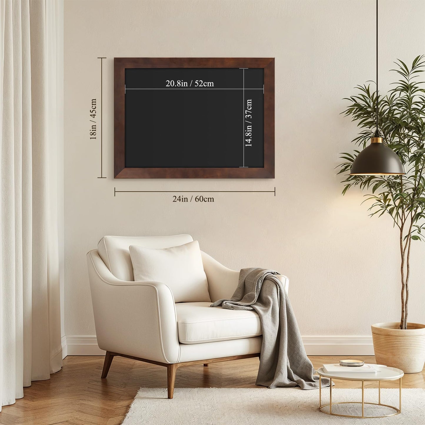 4 THOUGHT Solid Pine Wood Framed Magnetic Chalkboard for Wall, 24"x18" Heavy Duty Rustic Blackboard Sign for Kitchen, Office, Home & Cafe - Indoor/Outdoor Use, Brown