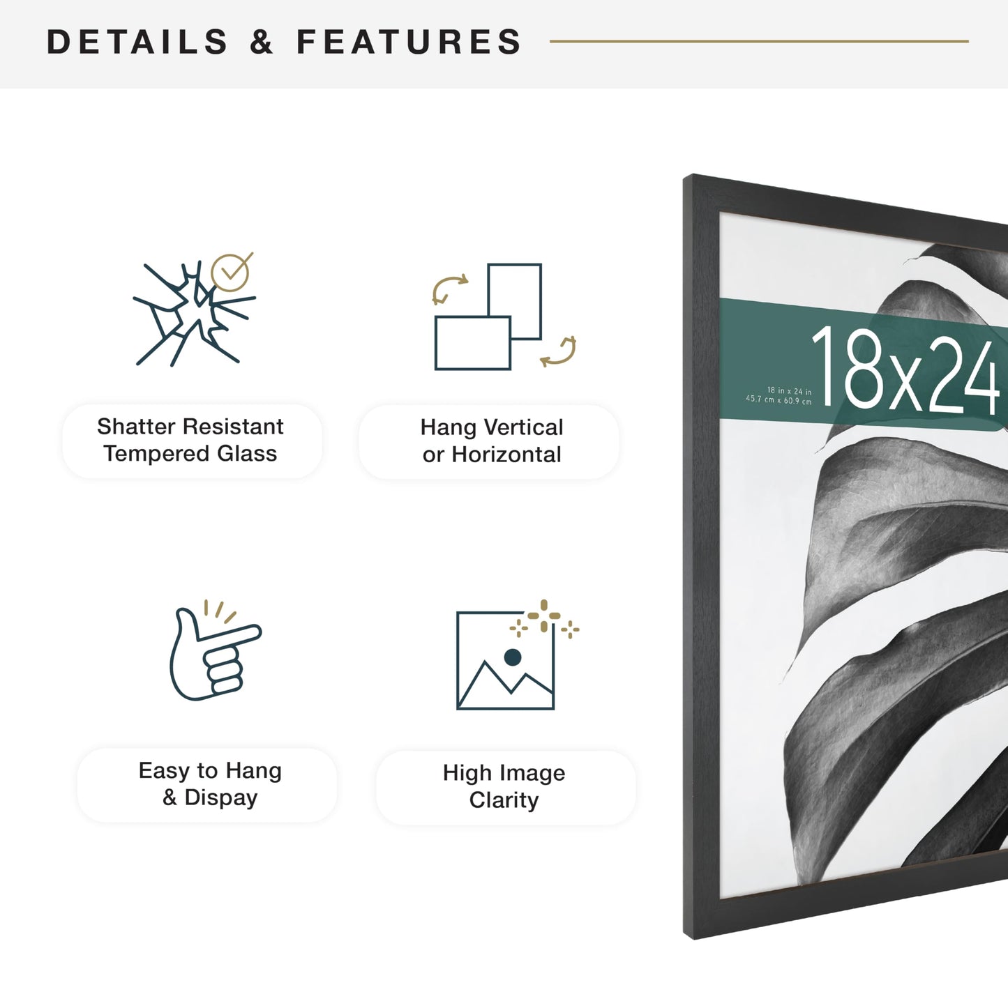 MCS Studio Gallery 18x24 Poster Frame Black Woodgrain Engineered Wood, Vertical & Horizontal Wall Hanging Large Picture Frame for Photos, Posters & Art Prints (1-Pack)