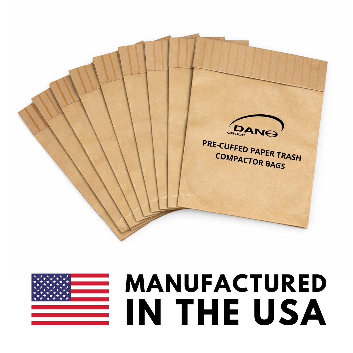 Dano Pre-Cuffed Paper Trash Compactor Bags (12 Pack) | Heavy Duty Kitchen Garbage Compactor Bags & Liners | 11 Gallon Precuffed Garbage Bag for Compactor | Eco-Friendly Trash Compactor Bag