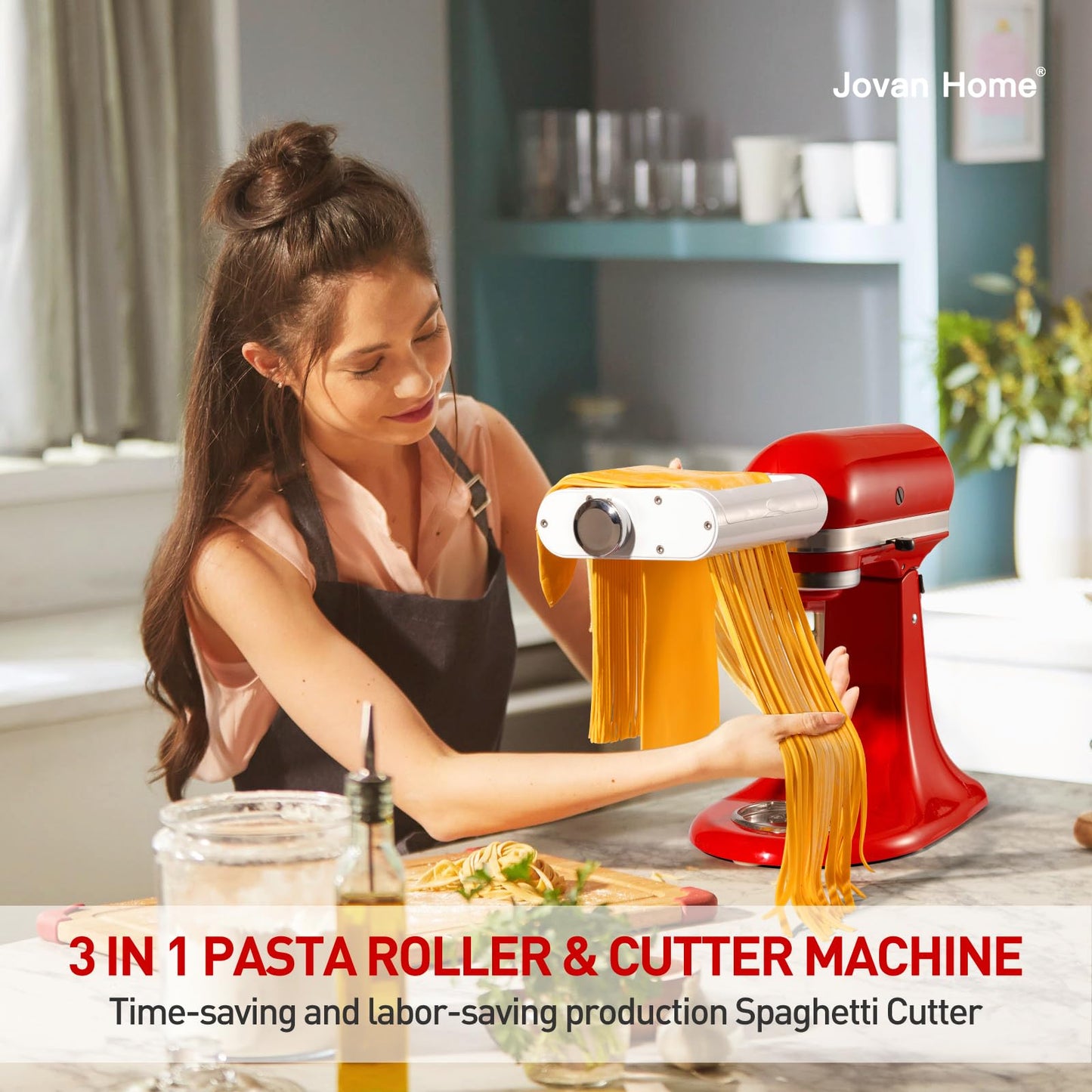 Jovan Home Pasta Maker Attachment 3 in 1 Set for KitchenAid Stand Mixers Included Pasta Sheet Roller, Spaghetti Cutter, Fettuccine Cutter Maker Accessories