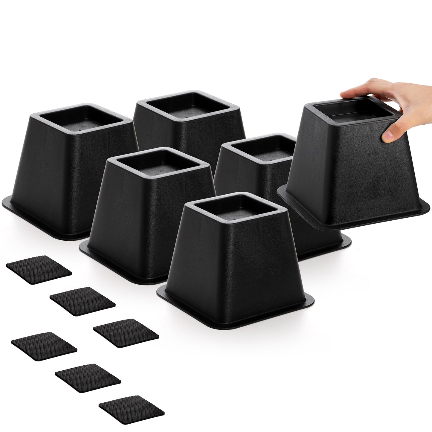 Mezchi Bed Risers 4 Inch Heavy Duty, 6 Pack Durable Plastic Furniture Lifts, Supports 2200 lbs for Bed, Sofa, Desk, Non-Slip & Stackable Design