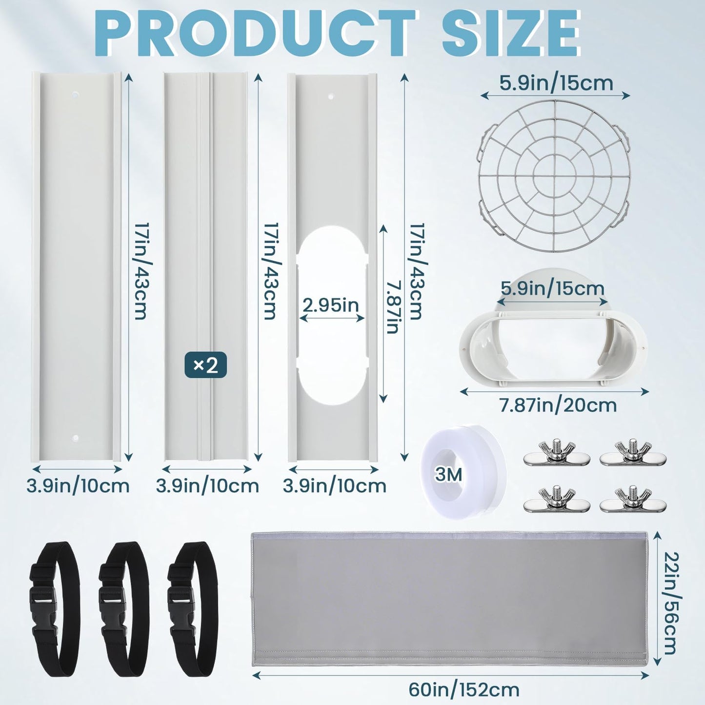 Conderyang Portable Air Conditioner Window Unit Kit with Coupler Universal Adjustable Sliding Seal Plate Kit for Horizontal & Vertical Window AC Hose Cover Wrap Suitable for 5.9" x 59" Exhaust Hose
