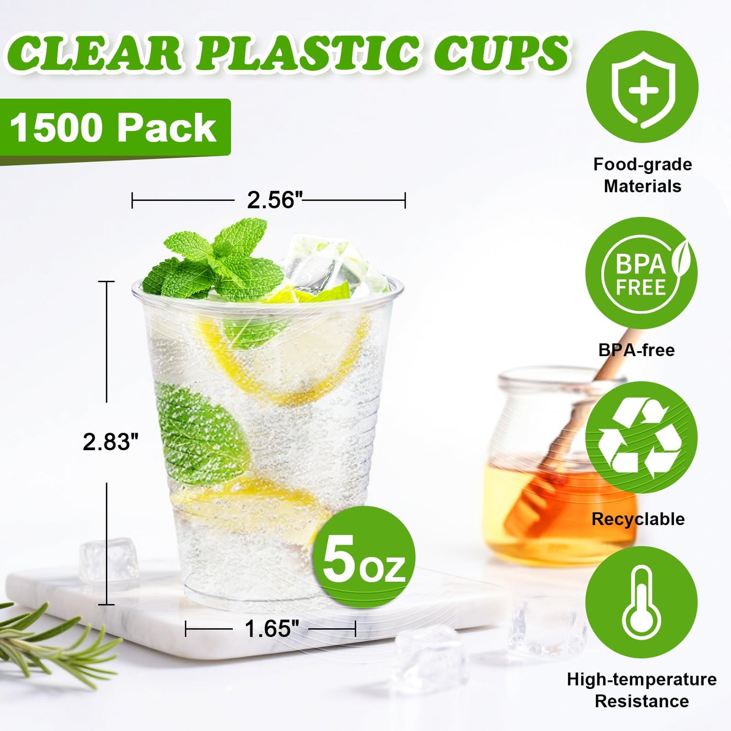 SIUQ 1500 Pack 5 oz Clear Plastic Cups, Disposable Mouthwash Cups, Plastic Cups 5 Ounce, Cold Party Drinking Cup for Party, Picnic, BBQ, Travel, Events and Everyday Use