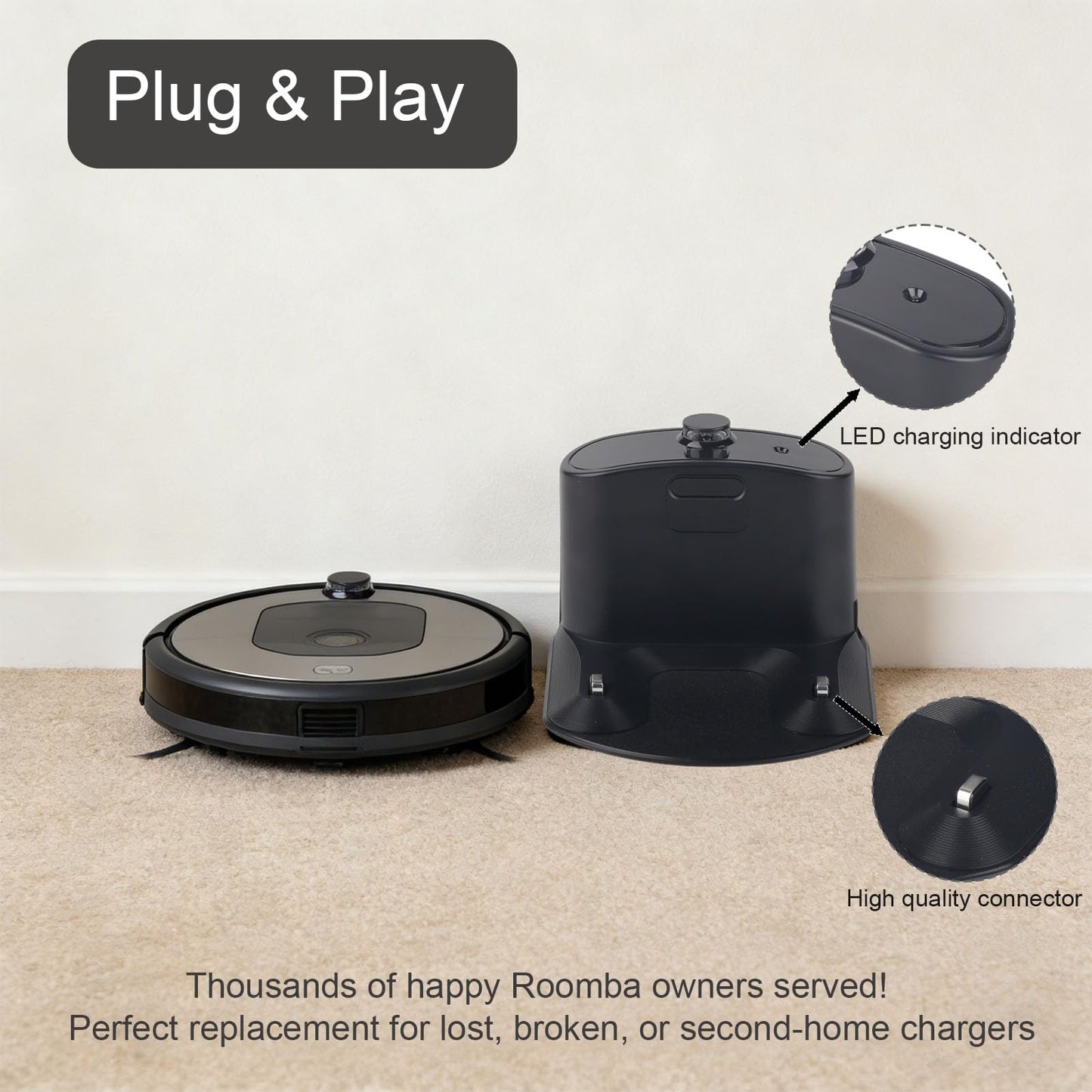 for Roomba Charger Dock,Replacement for iRobot Roomba Charging Base e5 e6 i1 i3 i4 i5 i6 i7 i8 500-900 Series Models Vacuum Cleaners-with US- Power Cord ADF-N1 17070 17064 4452369(2pcs+1cable)