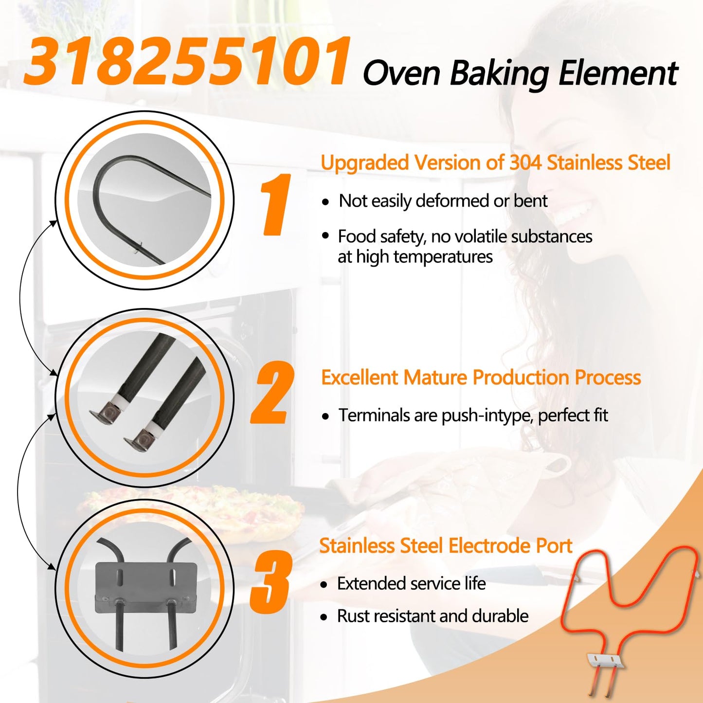 𝑼𝑷𝑮𝑹𝑨𝑫𝑬𝑫 318255101 Oven Bake Element, Oven Bake Heating Element, Fit for Frigidaire FEB24S5ASB FEB24S2ABF FEB24S2ASA FEB24S2ABD FEB24S5ABB FEB24S5ASC FEB24S5ABC FEB24S2ABE FEB24S2ASB