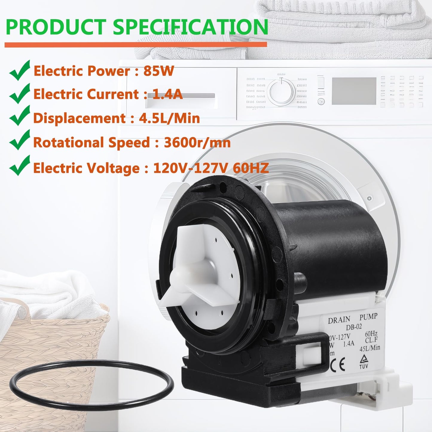 (𝟐𝟎𝟐𝟔 𝐍𝐄𝐖) 4681EA2001T Washer Drain Pump Motor & 383EER4004A 11 Inch Washer Spring Expansion Removal Tool - 4681EA2001T Fit for LG Kenmore Washer Spring Expansion Tool Fit for LG Samsung Washer