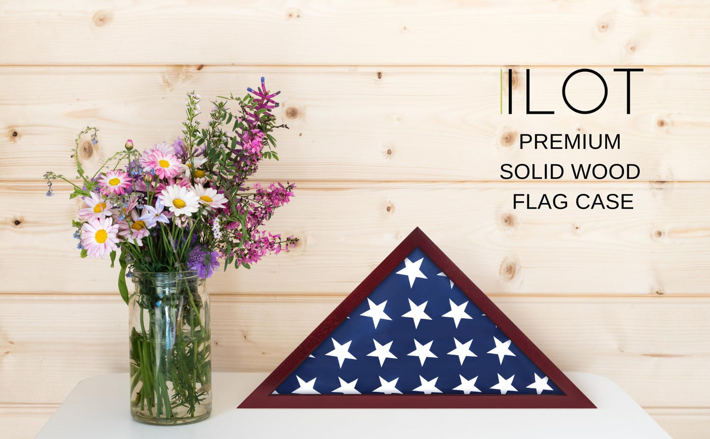 Ilot Flag Case for American Veteran Burial Flag Solid Wood Military Flag Display Case Funeral Flag Flag Shadow Boxes to Fit a Folded 5'x9.5' American Flag with Polished Plexiglass
