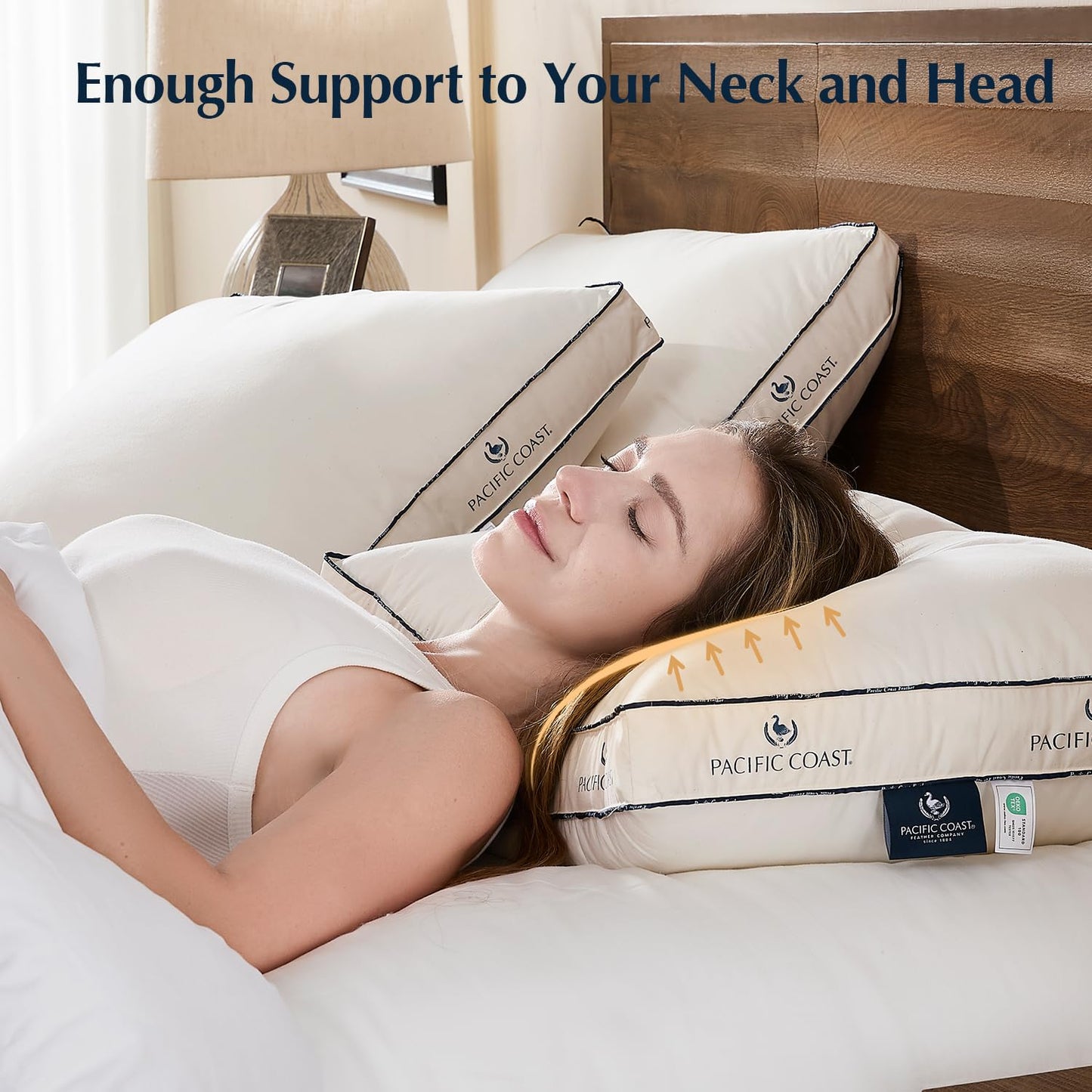 Pacific Coast Goose Firm Bed Pillows of Standard Size, 100% Organic Cotton Cover, Gusseted Design for Sleeping, Feather and Down Pillows of Hotel Collection