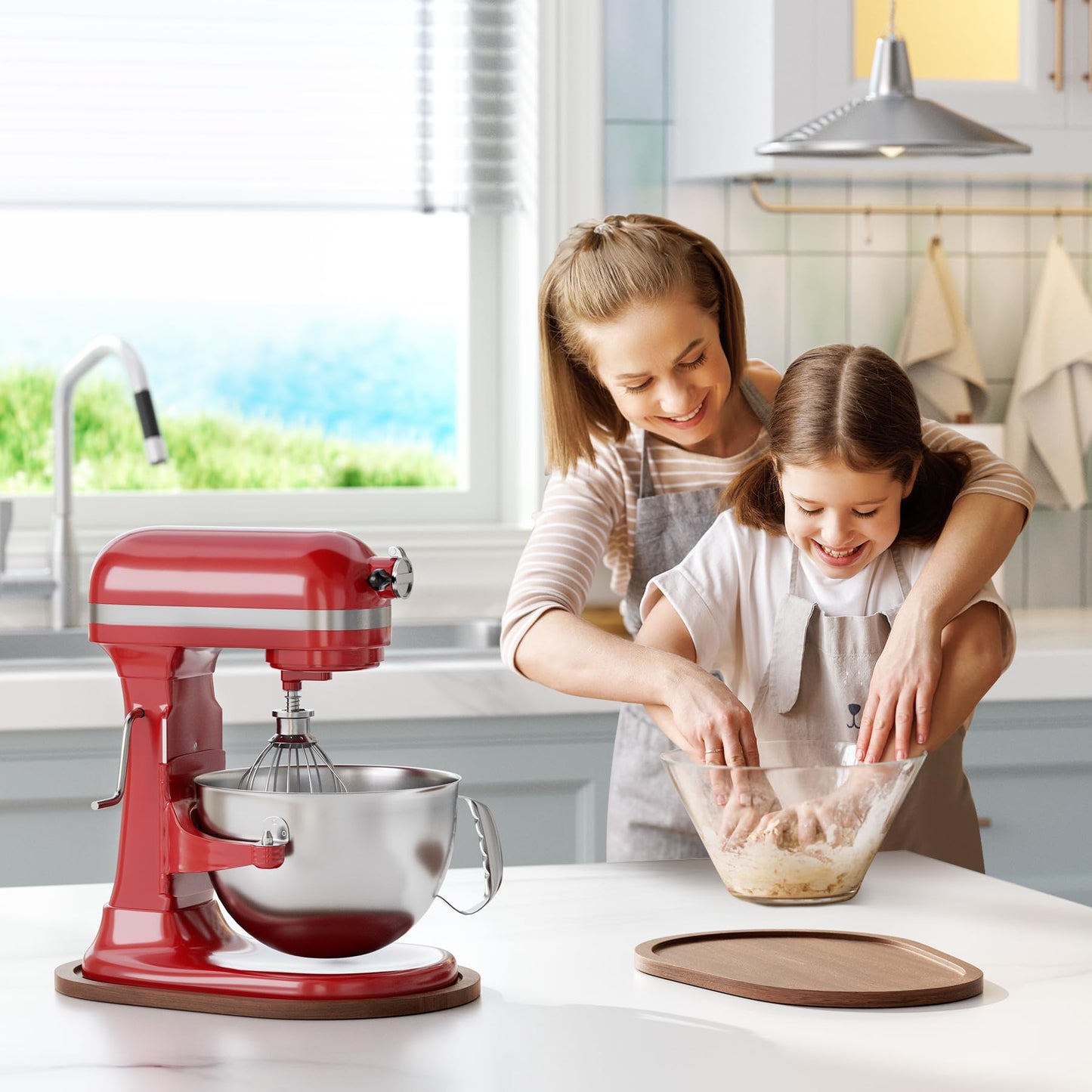 GuanQiao Food-Grade Bamboo Mixer Slider: For KitchenAid 5-8 Qt Bowl Lift Stand Mixer. Appliance Sliding Mat For Artisan, Kitchen Countertop Storage Accessories (Moving Tray)