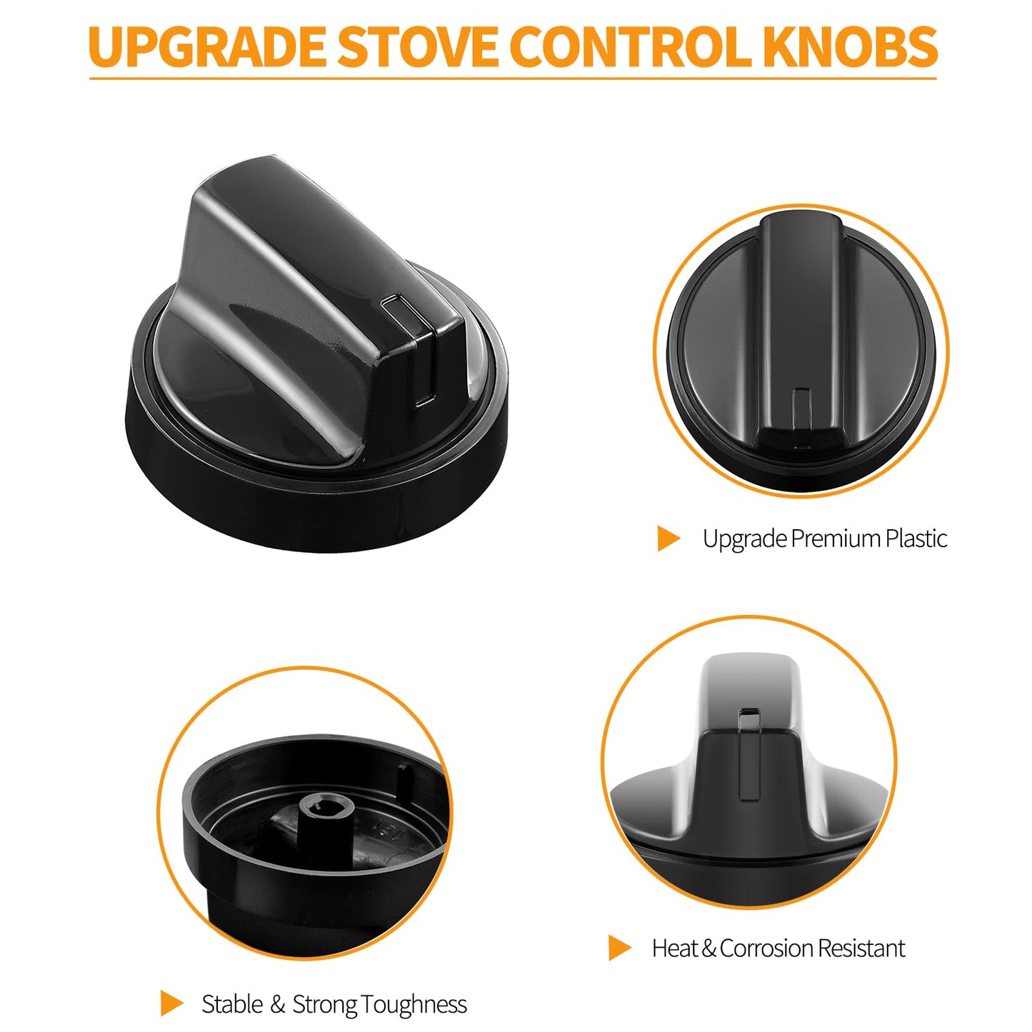 atgestore WB03X24904 191d8446 Stove Knobs Replacement for GE Electric Range Cooktop Knob General Electric Range Parts JB625RKSS JB625DKBB Black Plastic Stove Top Burner Control Knobs 5 Pcs