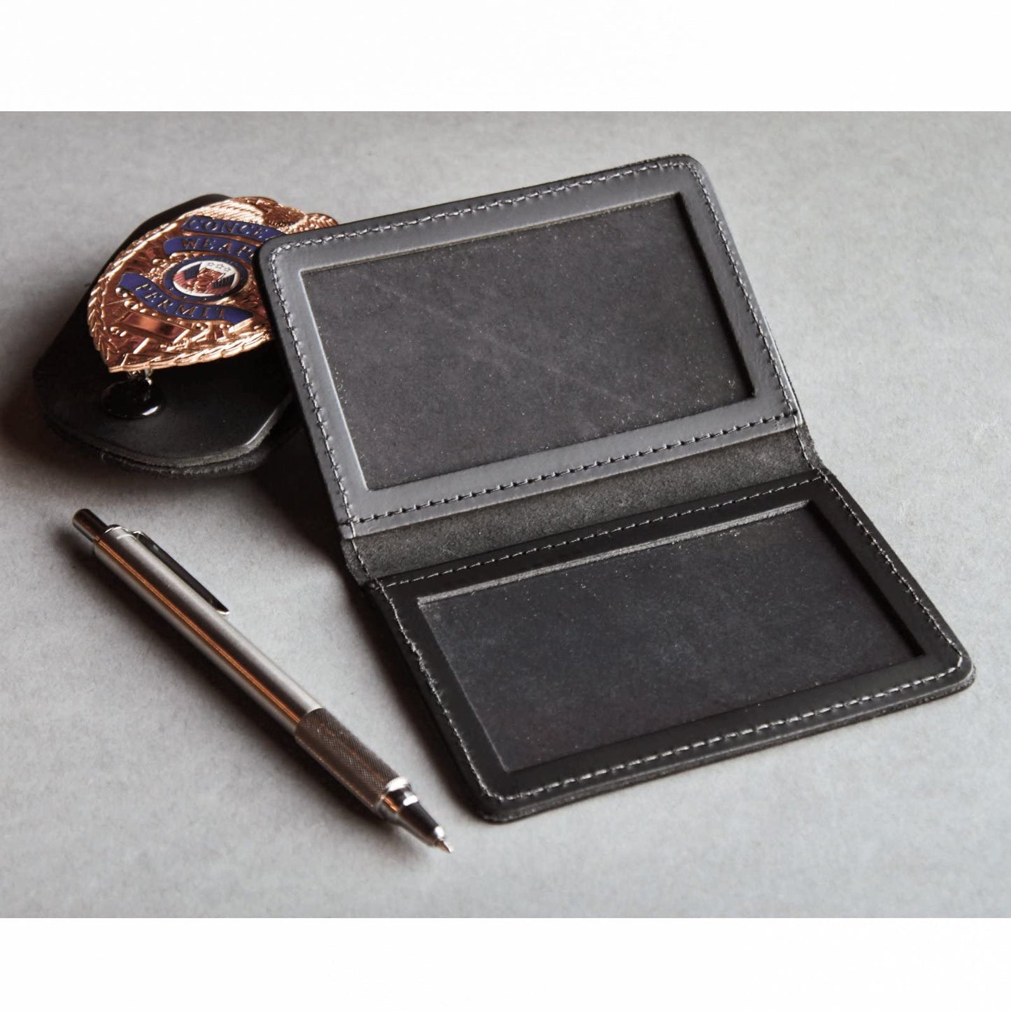 ASR Federal Leather Bifold Minimalist Double ID Card Credential Holder (Smooth Black)