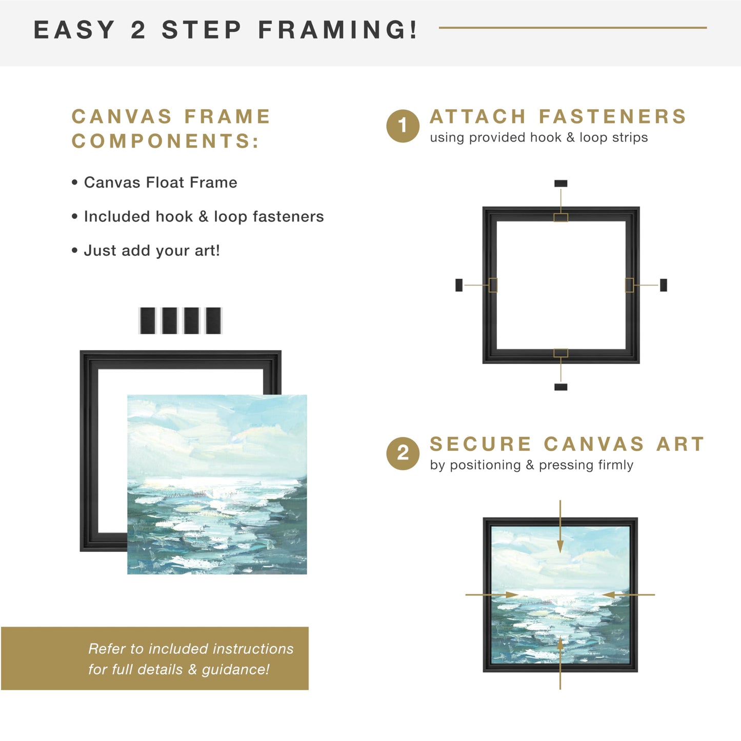 MCS Canvas Float Frames 16x20 Frame, Black Frame for Finished Canvases, Vertical & Horizontal Wall Hanging Large with Adhesive for Canvas Paintings (1-Pack)