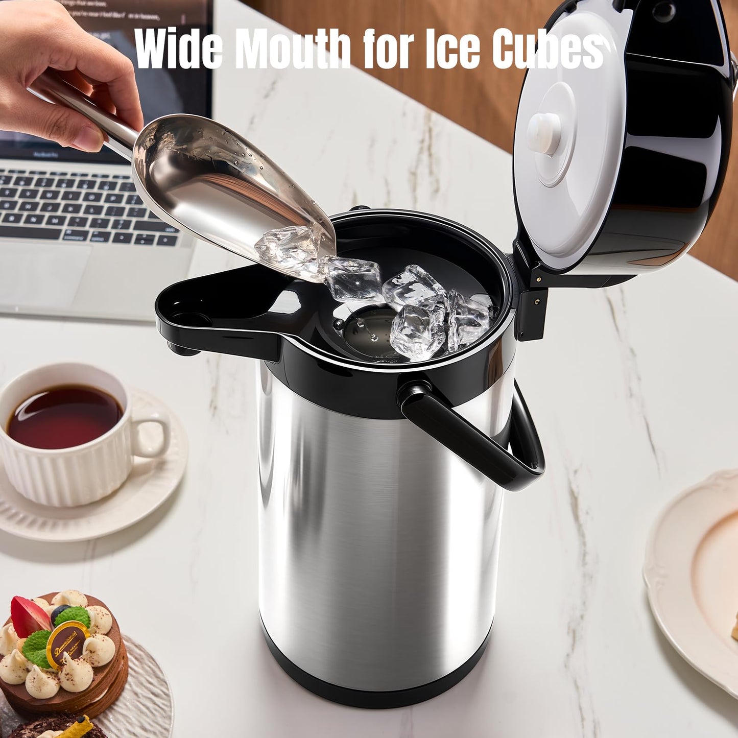 PARACITY Upgraded Airpot Coffee Carafe with Double Pump, Stainless Steel Drink Dispenser for Hot/Cold Beverage with Lazy Susan Base, Coffee Termos Para Cafe for Hot Cocoa for Parties
