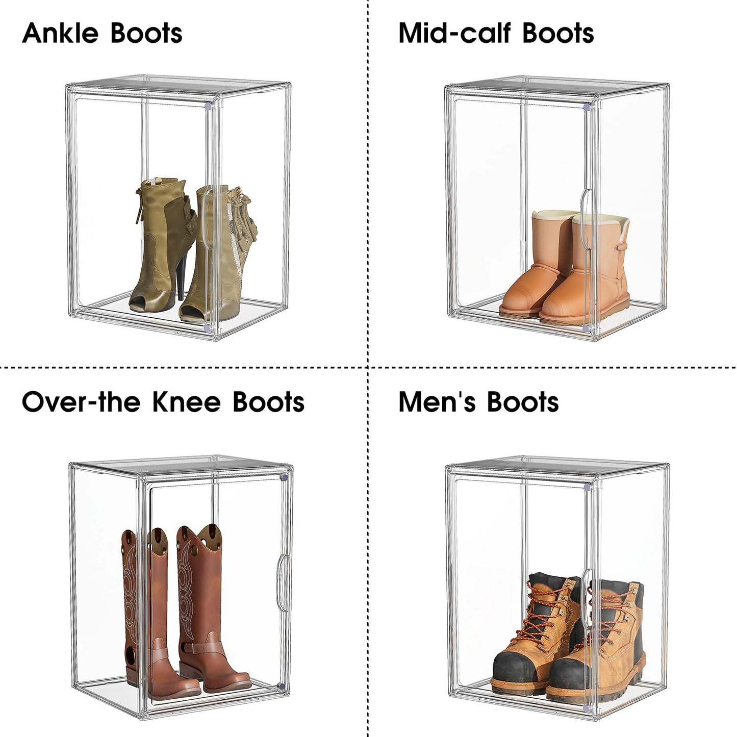 ZHAIXIAONIAN Boot Storage Organizer Tall Boots Boxes 3 Pack Clear Plastic Stackable Boot Organizers and Storage, Shoe Organizer Box, Shoe Bin Container, Acrylic Display Case for Entryway, Closet