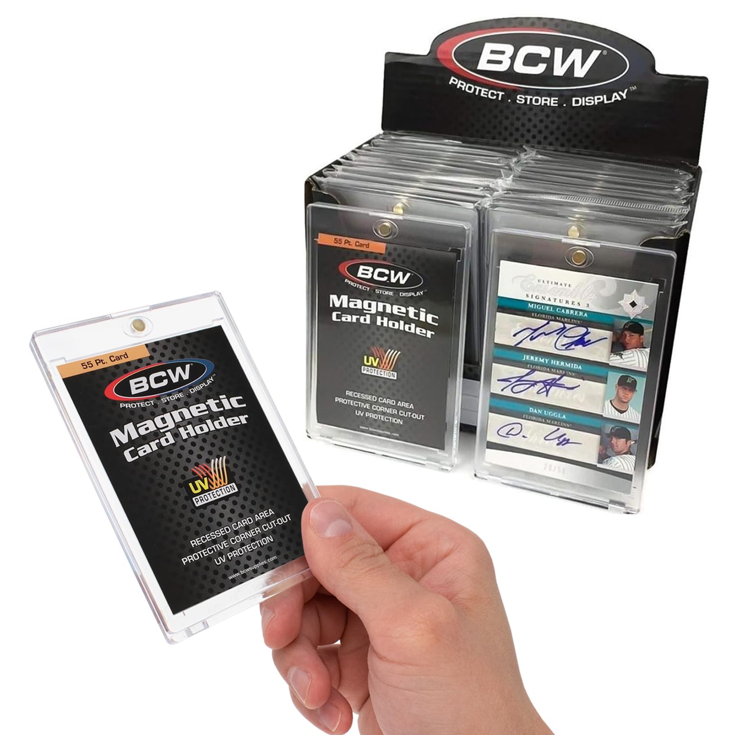BCW Magnetic Card Holder - 55 PT Thickness - 18 ct | Protective Display Card Case with Secure Gold Magnet Closure | UV Protection, Quick Access Design for Sports, Gaming, and Collectible Cards