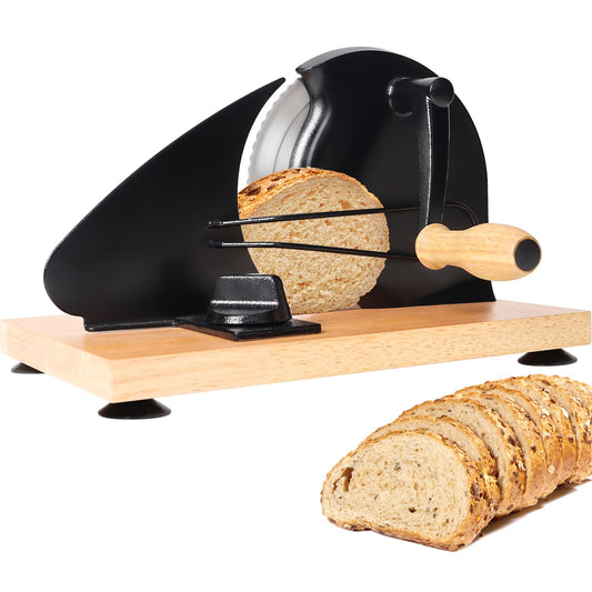 Manual Bread Slicer for Homemade Bread,Even Slicing Thickness-Adjustable Slices,Sourdough Slicer with Scale Lines&SuperStrong SuctionCup Fixation (Black-Guide)