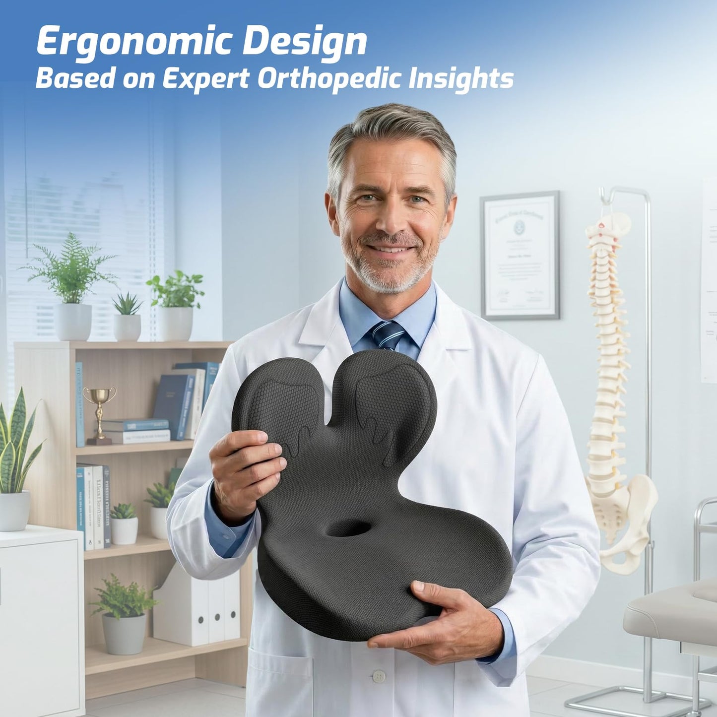 ECONVCE Memory Foam Seat Cushion,Orthopedic Ergonomic Seat Cushions for Tailbone,Sciatica, and Back Pressure Relief,L-Shaped Design & Adjustable Strap,Lumbar Support Pillow for Office,Car,Desk Chair