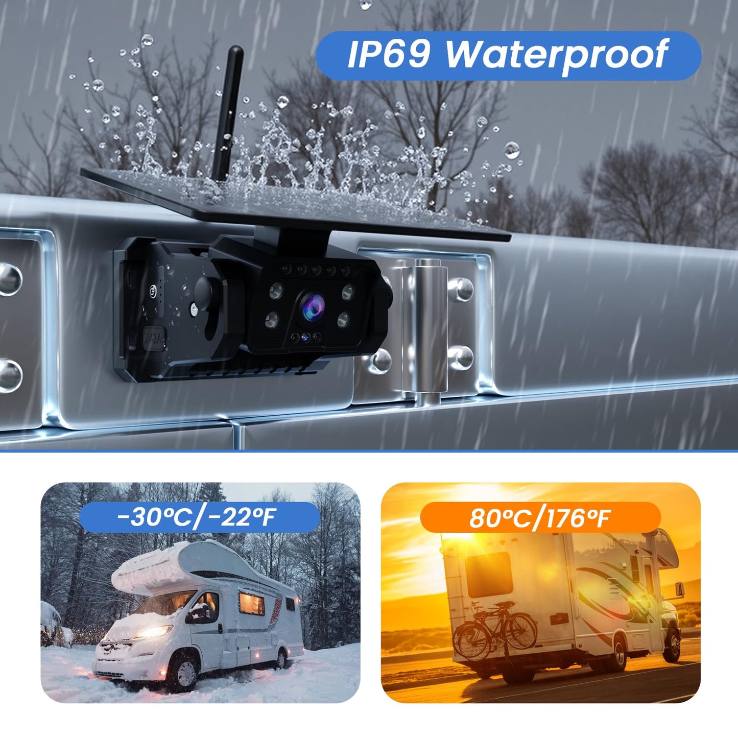 Magnetic Solar Wireless Backup Camera for Truck, 5 Inch No-Drill Installation RV Backup Camera, 1080P Rear View Camera 150° Wide Angle, 24hrs Battery Life, 2.4Hz Signal, Night Vision, RVs, Trailers