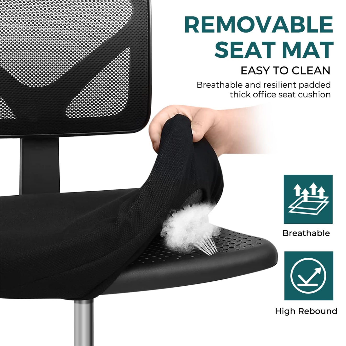 DUMOS Armless Office Chairs with Wheels, Ergonomic Adjustable Home Desk Swivel Rolling Task Chair No Arms, Comfy Mesh Mid Back Computer Work Vanity Desk Chairs for Small Spaces, New Black