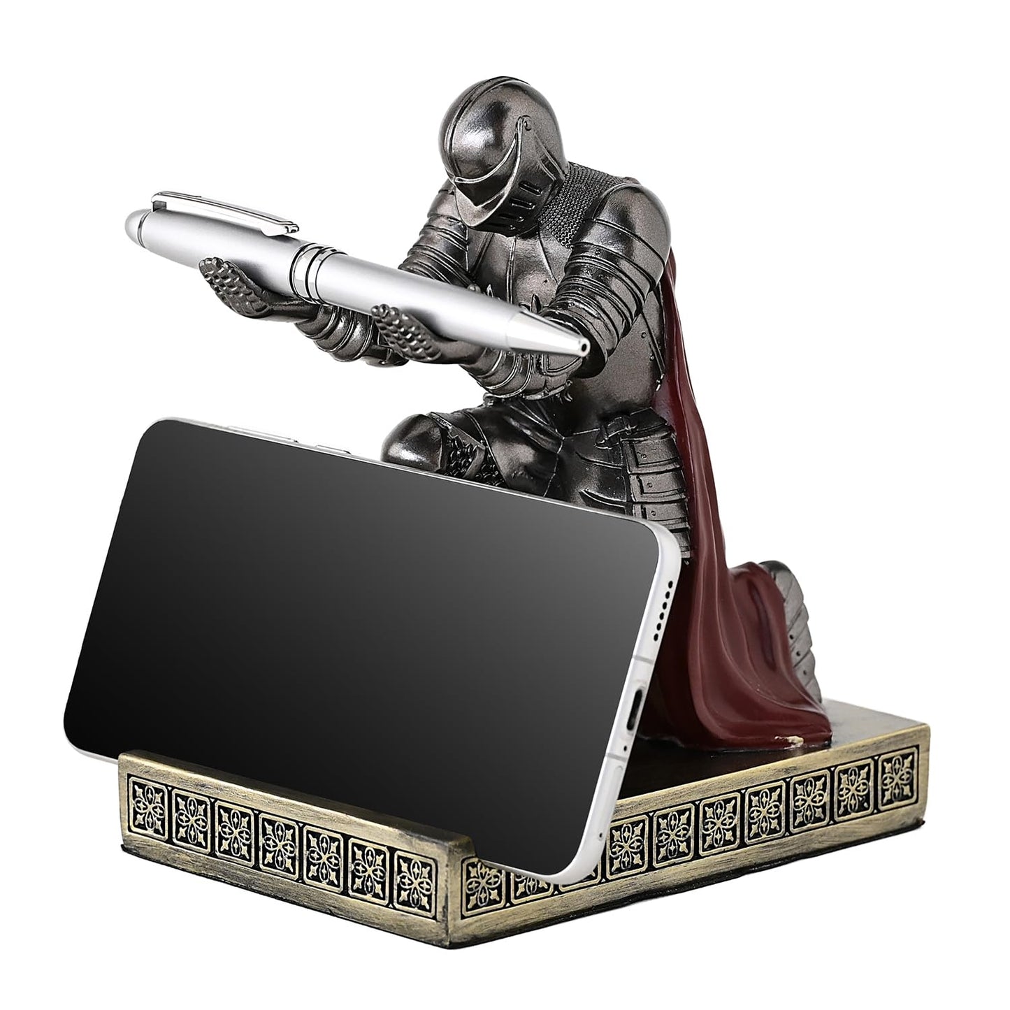 CYXStar Windbreaker Soldier Knight Pen Holder Personalized Desk Accessory, Mobile Phone & Gaming Controller Holder, Device Stand Gift for Medieval Enthusiasts (Iron)
