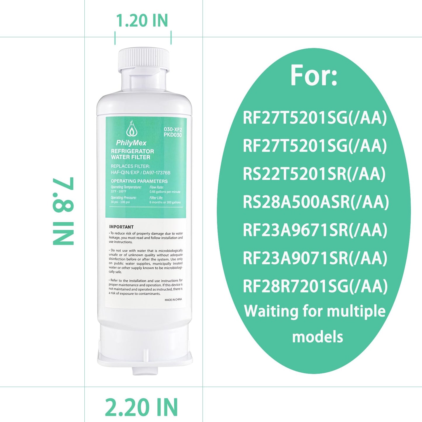 Samsung Water Filter for RF28R6301SR, RF27T5201SG, RS22T5201SR, RS28A500ASR, RF23A9671SR, RF23A9071SR, RF28R7201SG Replacements - 3PK Filter Set