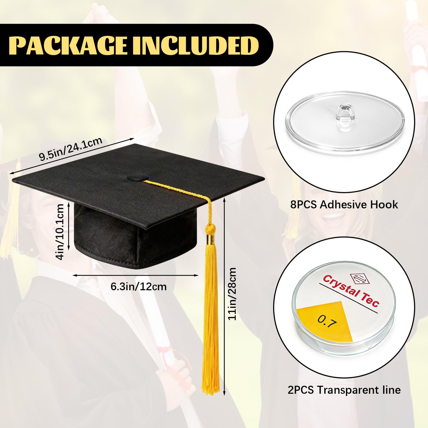 Hanging Graduation Caps Decorations Kits - 6 Class of 2026 Black with Gold Tassel Grad Party Decorations Floating Hats for Classroom, Home, Party Supplies