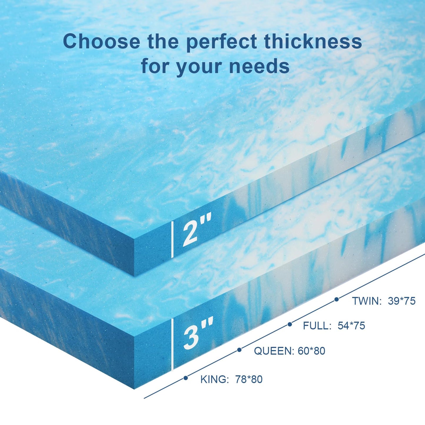 Bynex 2 Inch Gel Memory Foam Mattress Topper, Twin Size Cooling Bed Topper for Back Pain & Pressure Relief
