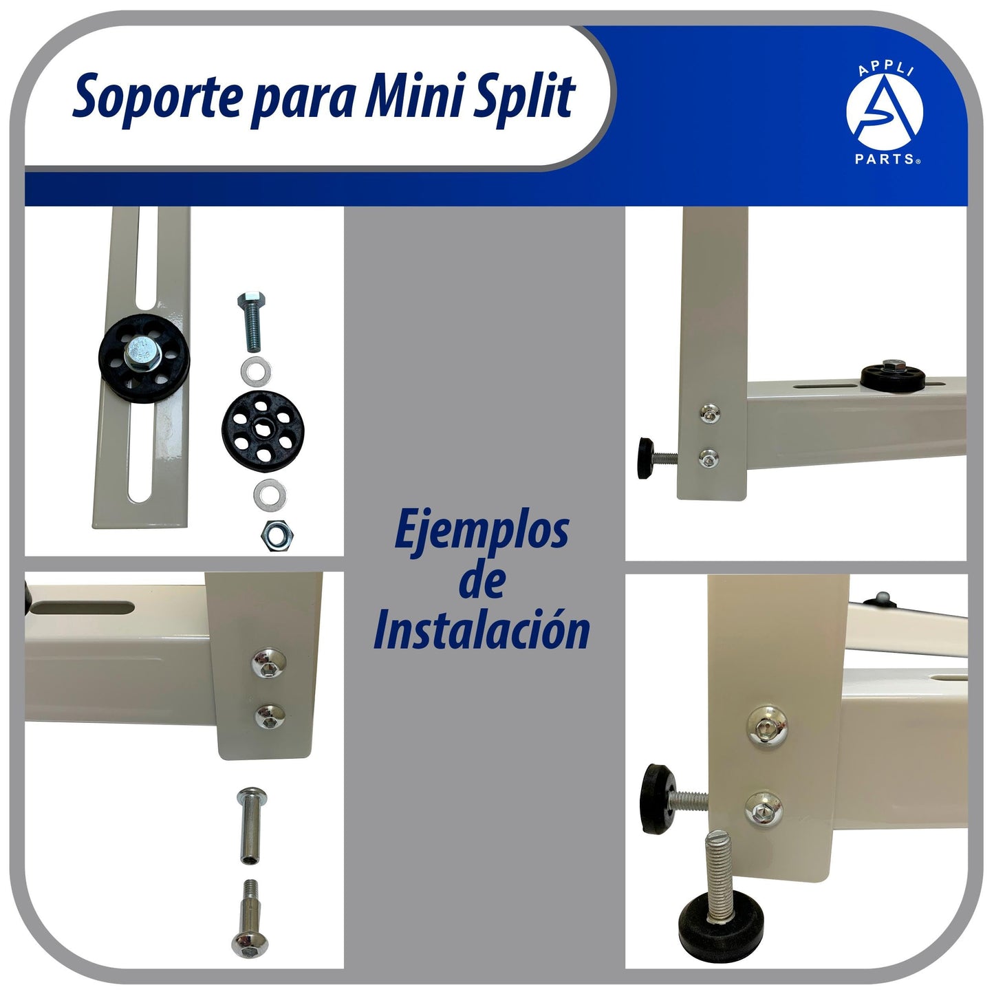 Appli Parts APAB-3160 Mini Split Wall Mounting Bracket, Heavy Duty Outdoor Support Up to 352 lbs. Fit 5000 to 36000 BTU Units, Includes Level Cross Bar, Anti Vibration Pads and Full Installation Kit