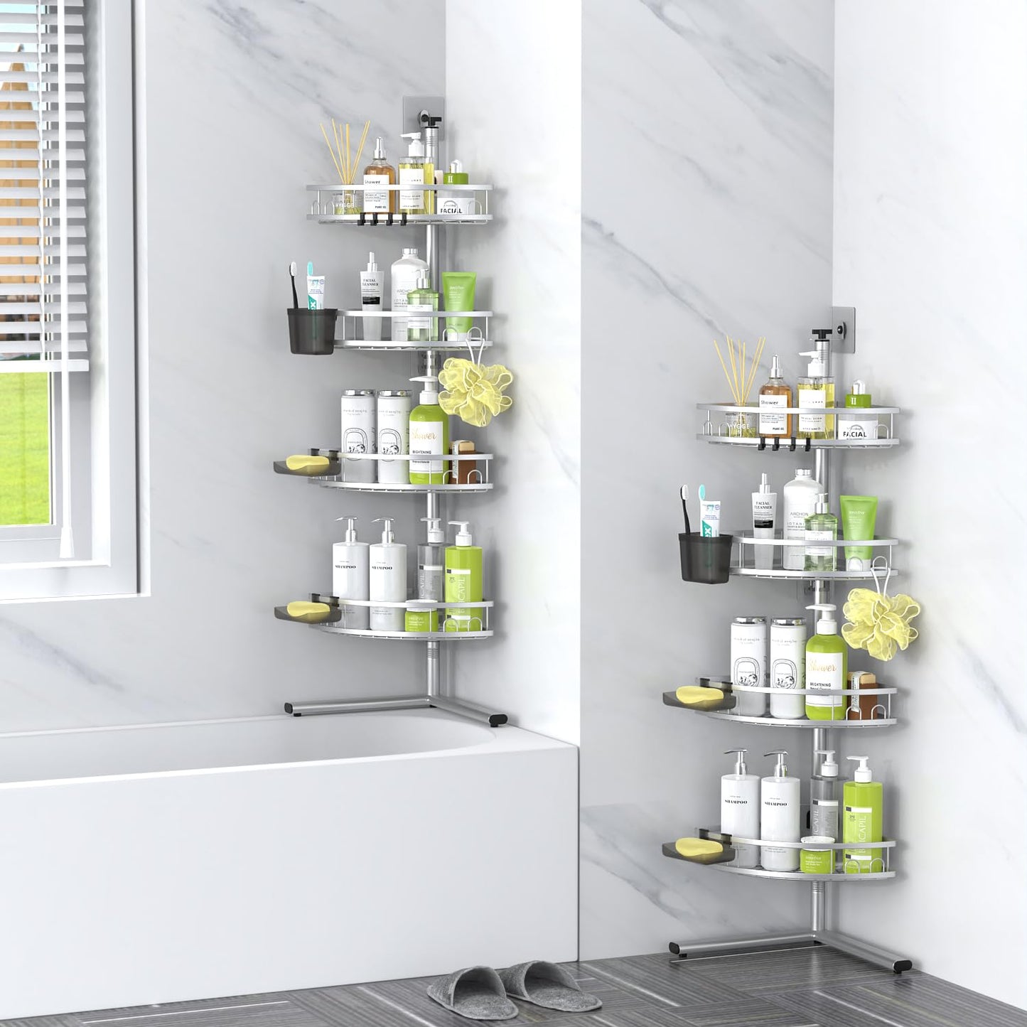 Aitatty Standing Shower Caddy Corner: 4-tier Rustproof Shower Organizer Shelf - Floor Shower Corner Shelf Rack Stand for Bathroom Chrome
