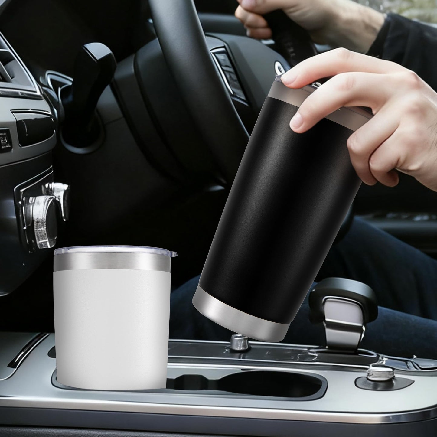 HZJSTSWQ 20 oz Tumbler Bulk with Lid Stainless Steel Insulated Tumblers Double Wall Vacuum Coffee Mug Powder Coated Tumbler Cups for Cold and Hot Drinks, Black, 6 pack