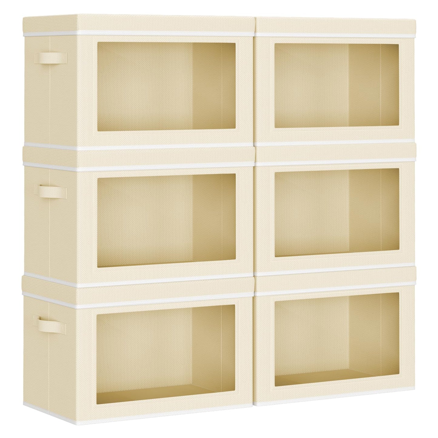 Homsorout Collapsible Storage Bins with Lids - Stackable Storage Containers with Window, 6 Pack Fabric Organizing Bins for Closet, Home & Office Organization Baskets, Beige, 14.9" x 9.8" x 9.8"