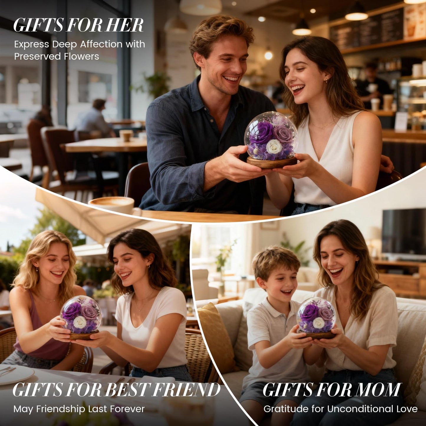 Mothers Day Flowers Gifts for Mom,Forever Preserved Roses in Glass Dome,Mothers Day Roses Gifts for Wife Mom Women Grandma from Daughter,Fresh Flowers for Delivery/Purple