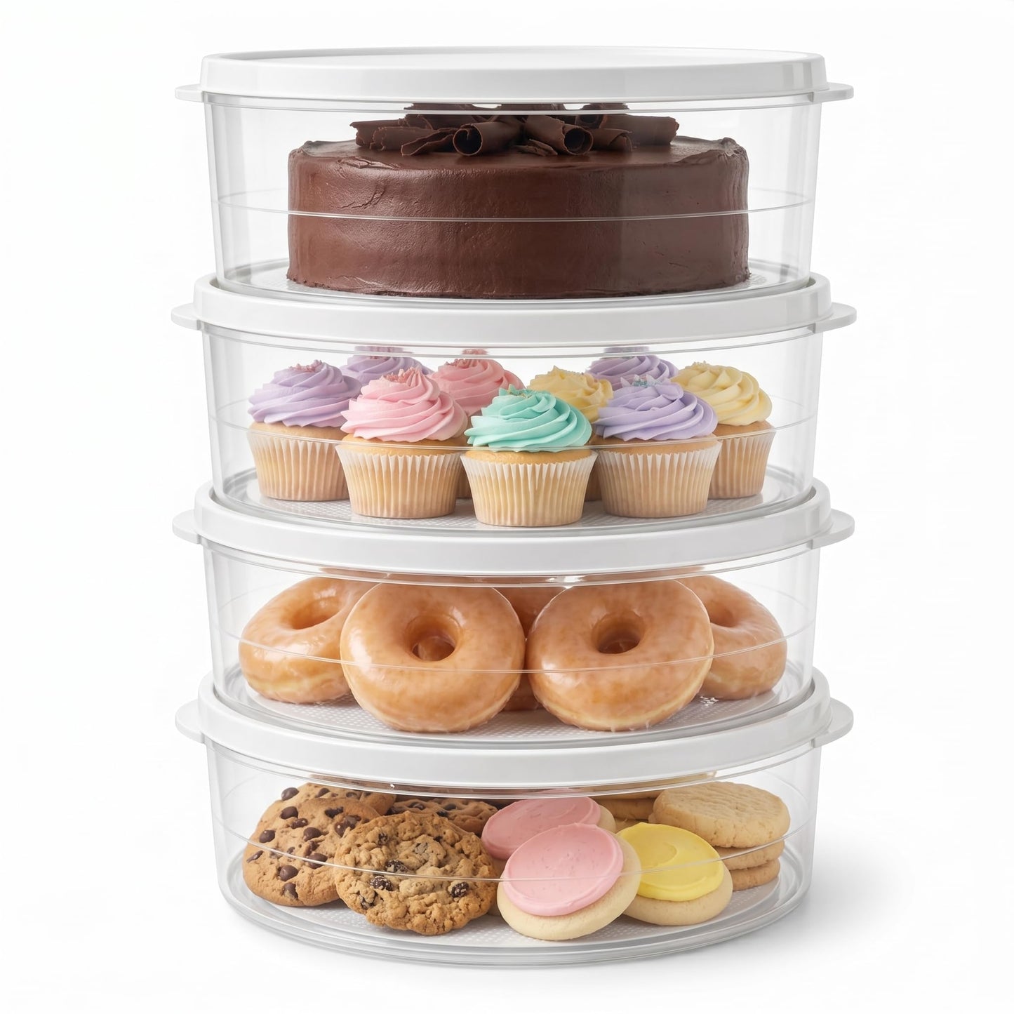 Evelots 4-Pack 10-Inch Airtight Food Storage Container with Lid - Portable Carrier for Pies, Cakes, Cupcakes & More - BPA-Free Clear Plastic - Secure & Easy Transport